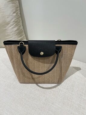 Longchamp Raffia Top-Handle Tote in Natural and Black